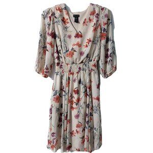 Kate & Lily Dress Size 14 Floral Beige Marron and Purple Flowers V-neck Boho